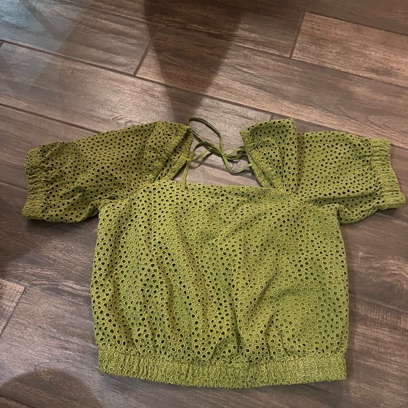 Everlane the eyelet puff sleeve top green pistachio small - Picture 9 of 10